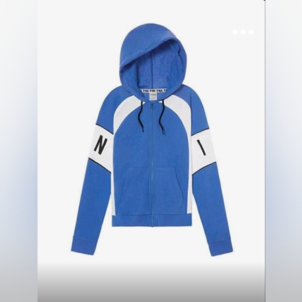 PINK VS Vintage Colorblock Full Zip Up Hoodie Royal Blue, Blk NWOT